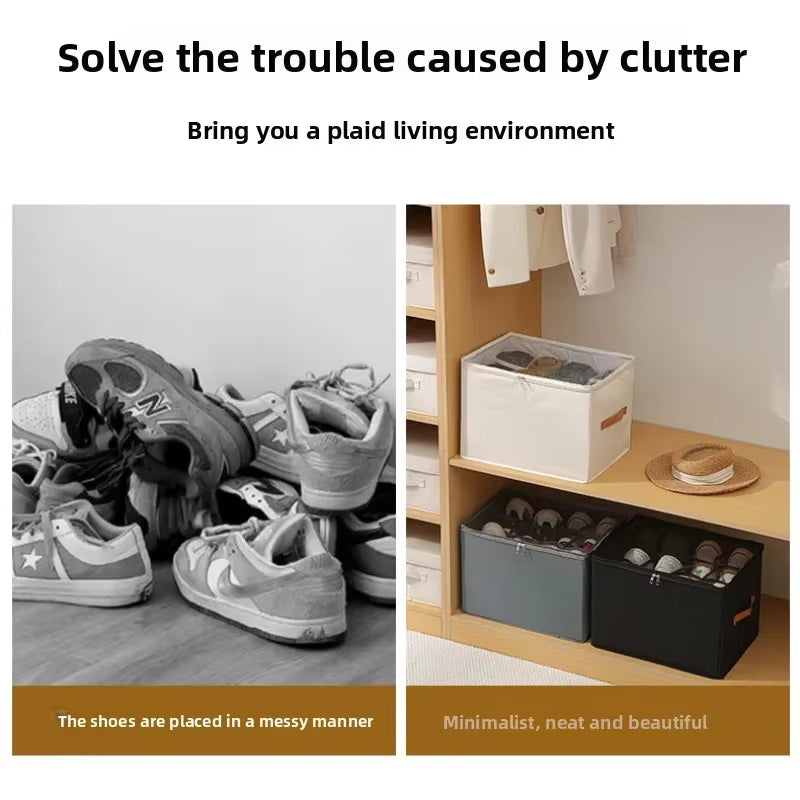 Multifunctional Grid Storage Shoe Box Cross-Border Foldable Fabric with Cover Dustproof and Washable Sundries Storage Box