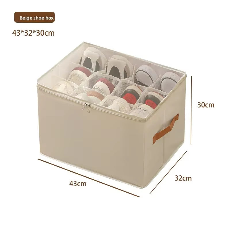 Multifunctional Grid Storage Shoe Box Cross-Border Foldable Fabric with Cover Dustproof and Washable Sundries Storage Box