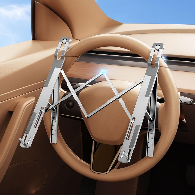 Remilar Car Laptop Mount Steering Wheel Tray Holder, Height Adjustable Car Desk for Laptop Computer Tablet, Foldable Portable Lap Laptop Stand for Car Vehicle Workstation Accessories Truck SUV Tesla
