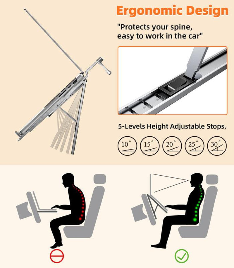 Remilar Car Laptop Mount Steering Wheel Tray Holder, Height Adjustable Car Desk for Laptop Computer Tablet, Foldable Portable Lap Laptop Stand for Car Vehicle Workstation Accessories Truck SUV Tesla