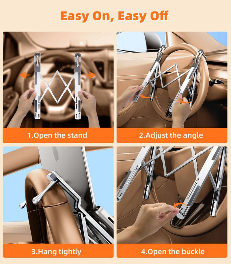 Remilar Car Laptop Mount Steering Wheel Tray Holder, Height Adjustable Car Desk for Laptop Computer Tablet, Foldable Portable Lap Laptop Stand for Car Vehicle Workstation Accessories Truck SUV Tesla
