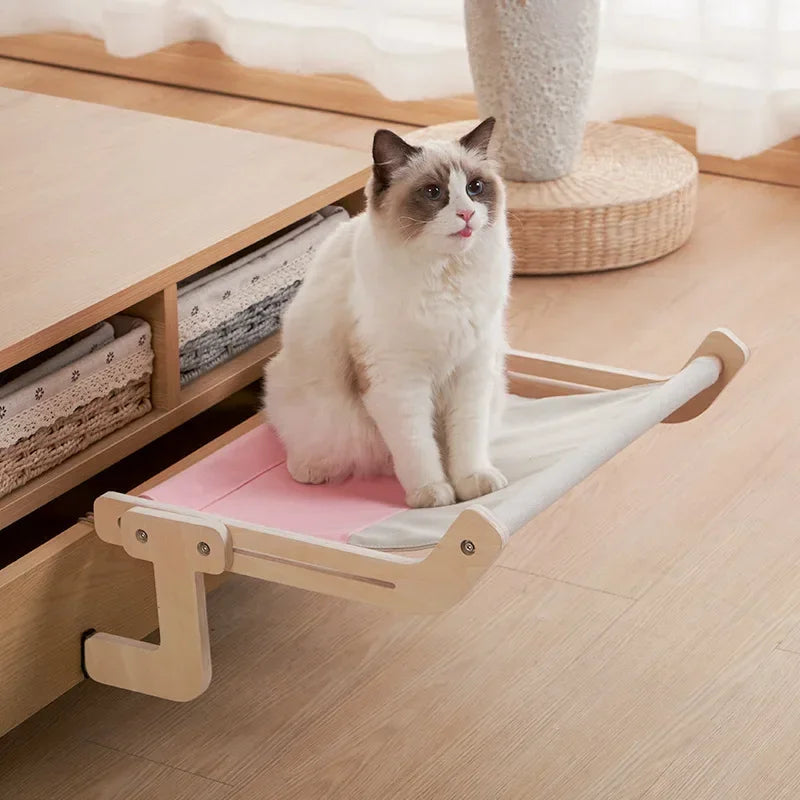 Sturdy Cat Window Hammock – Wooden Hanging Cat Bed With Washable Cotton Canvas
