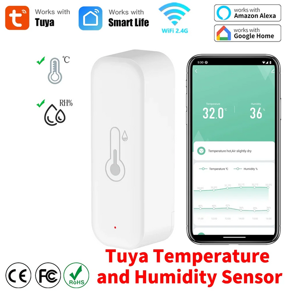Tuya Wifi Temperature and Humidity Smart Home Thermometer Hygrometer APP Remote Alarm Work with Alexa Google Home