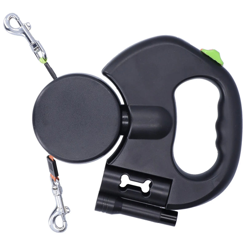Dual Retractable Reflective Dog Leash With LED Light