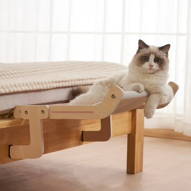 Sturdy Cat Window Hammock – Wooden Hanging Cat Bed With Washable Cotton Canvas