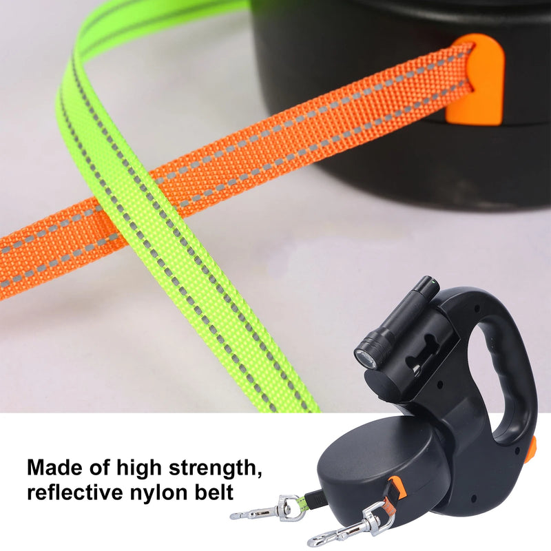 Dual Retractable Reflective Dog Leash With LED Light