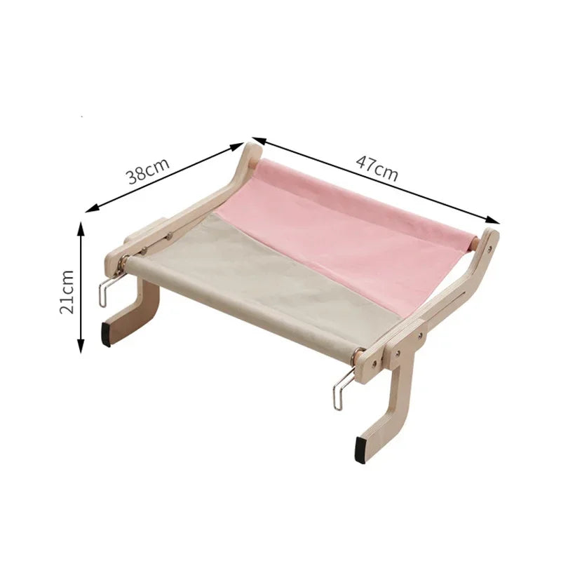 Sturdy Cat Window Hammock – Wooden Hanging Cat Bed With Washable Cotton Canvas