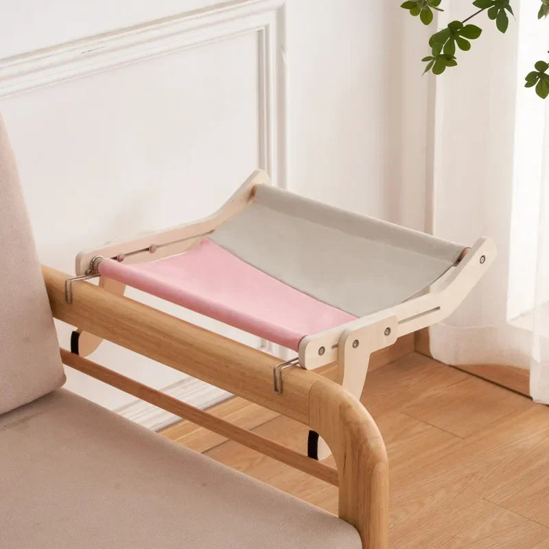 Sturdy Cat Window Hammock – Wooden Hanging Cat Bed With Washable Cotton Canvas